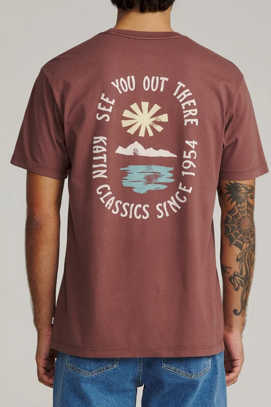 Katin Cascade Tee featuring vintage outdoor-inspired graphic artwork, a classic crew neckline, short sleeves, and a standard-fit silhouette.