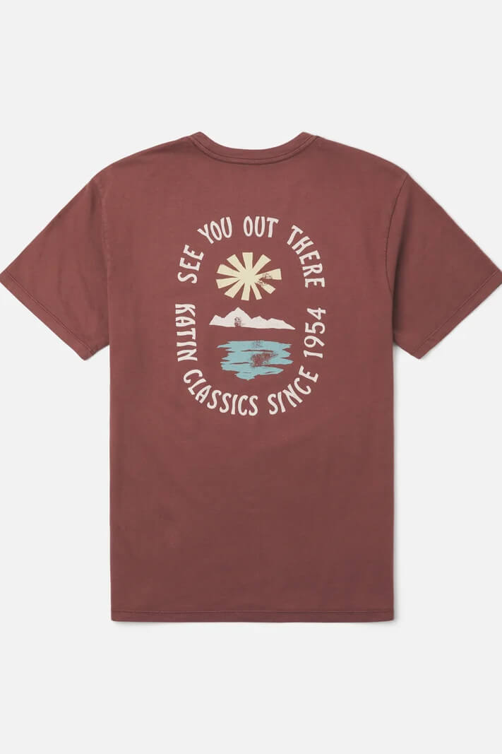 Katin Cascade Tee featuring vintage outdoor-inspired graphic artwork, a classic crew neckline, short sleeves, and a standard-fit silhouette.