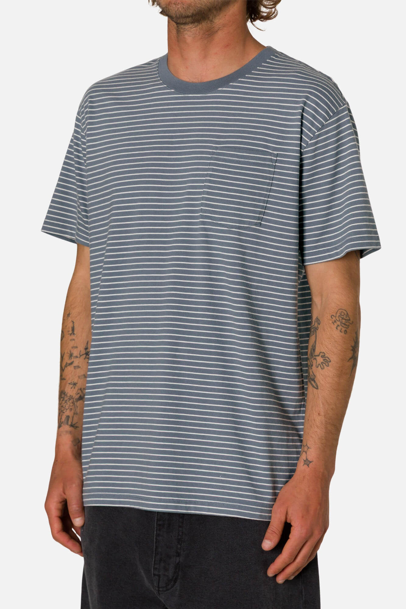 Man wearing Katin Finley Tee in tempest blue