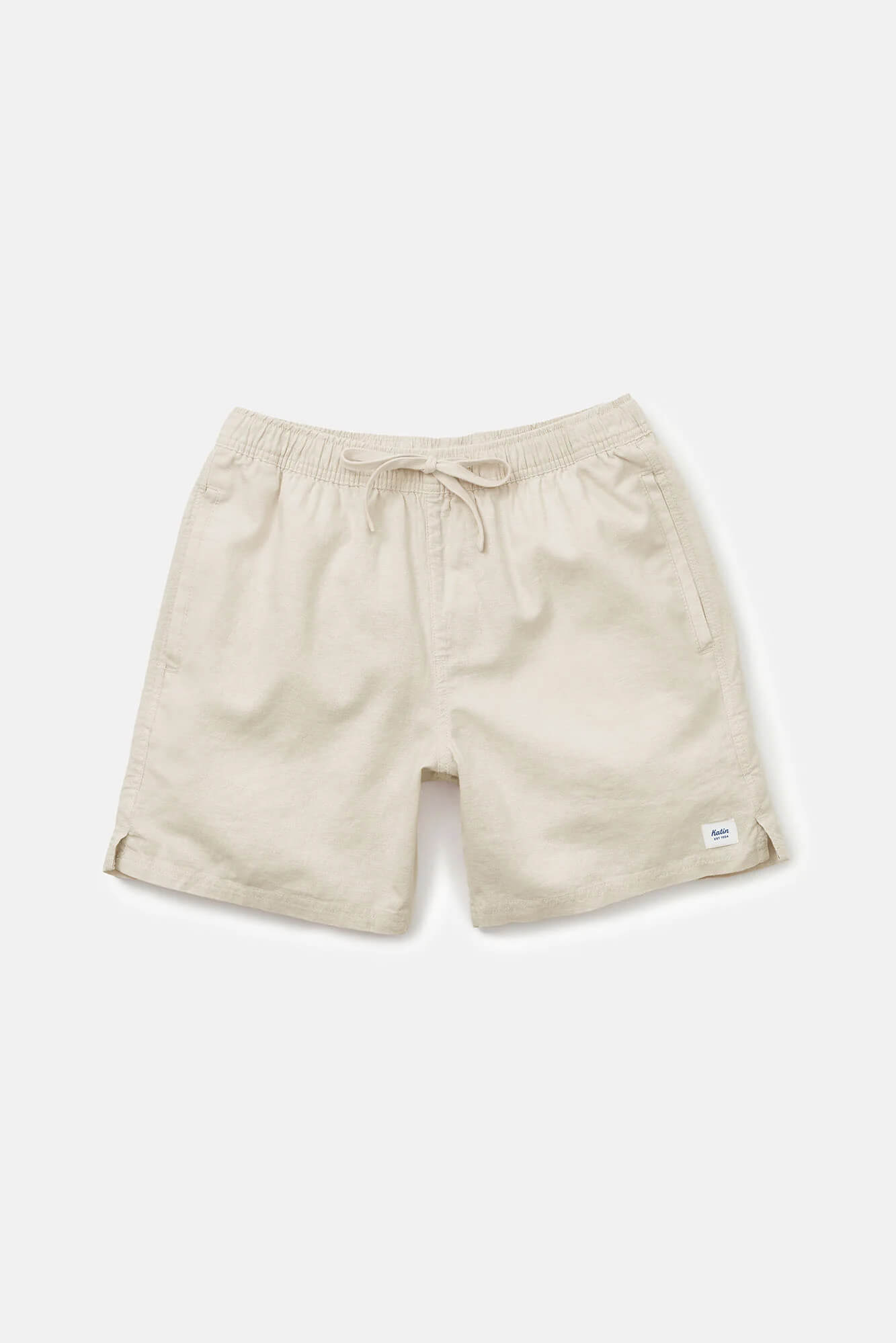 Beige shorts with a drawstring on a white background