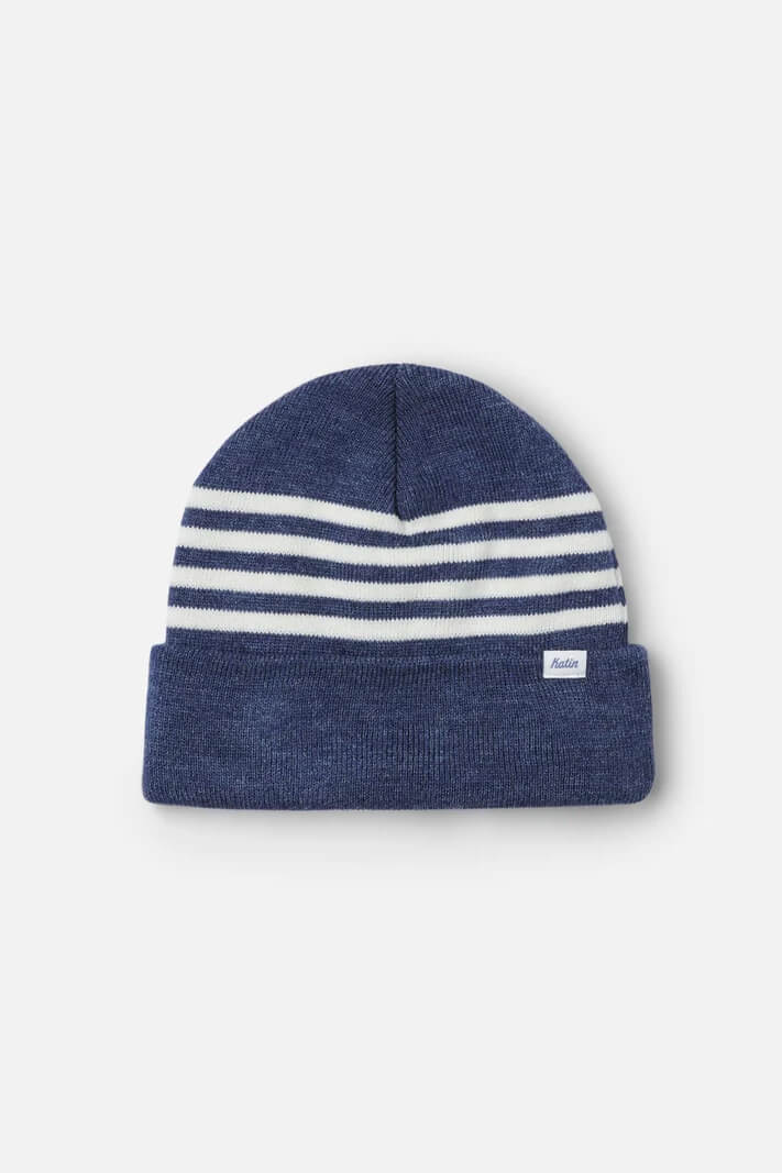 Katin Lanes Beanie featuring a fine-gauge knit, jacquard stripe pattern, wide cuff, and woven Katin label.