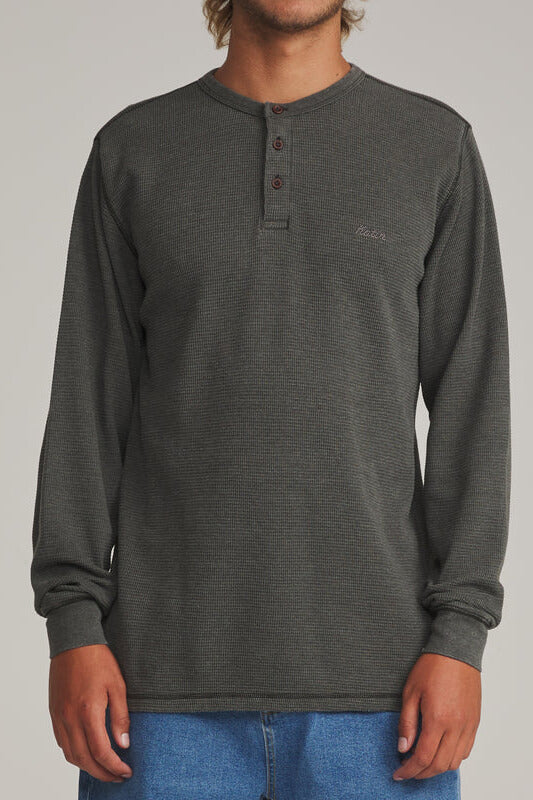 Katin Mesa Thermal men's waffle-knit henley shirt with three-button neckline and straight hem.