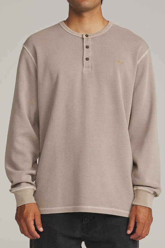 Katin Mesa Thermal men's waffle-knit henley shirt with three-button neckline and straight hem.