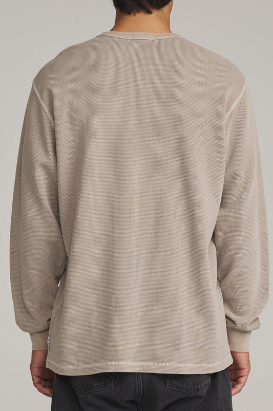 Katin Mesa Thermal men's waffle-knit henley shirt with three-button neckline and straight hem.