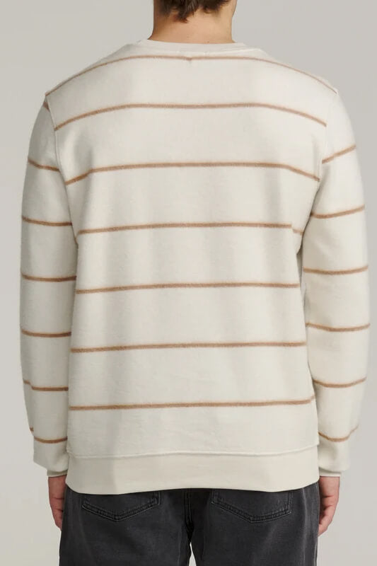 Katin Parks Crew sweatshirt featuring a yarn-dyed stripe pattern, brushed cotton reverse fleece, classic crew neckline, and embroidered chest logo.