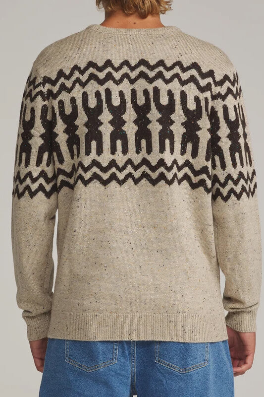 Katin Thompson Sweater men's lightweight crewneck sweater with multicolored nepp yarn and Hawaiian-inspired Kapa pattern across the chest and sleeves.