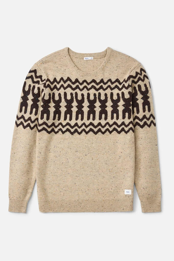 Katin Thompson Sweater men's lightweight crewneck sweater with multicolored nepp yarn and Hawaiian-inspired Kapa pattern across the chest and sleeves.