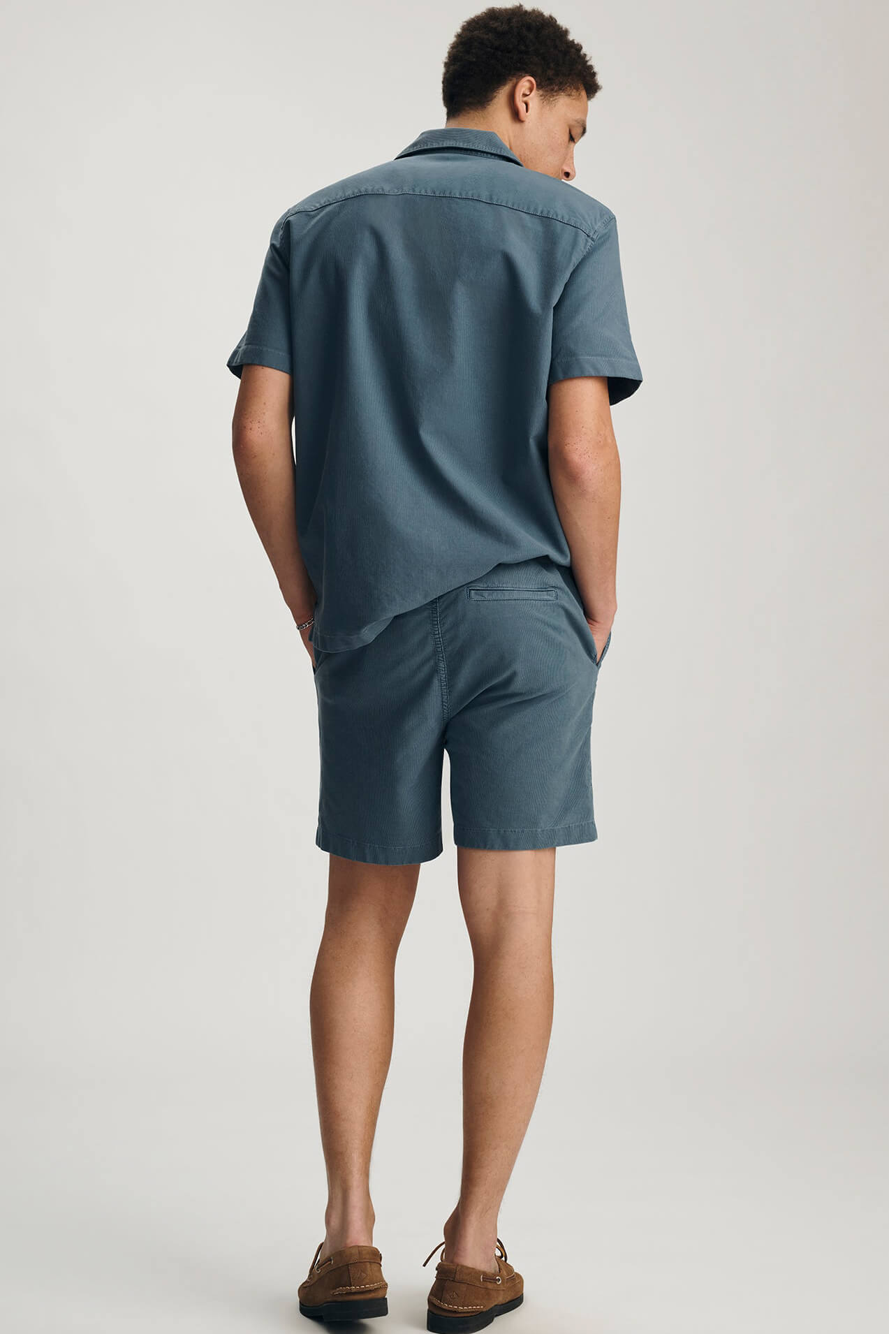 Mavi Textured Shorts in flint stone back