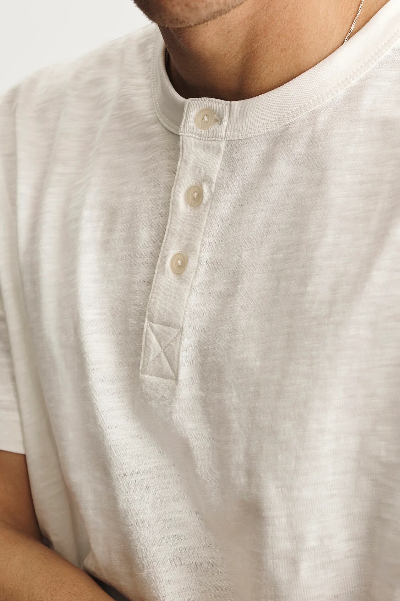 Mavi Buttoned Short Sleeve Tee in Antique White close up