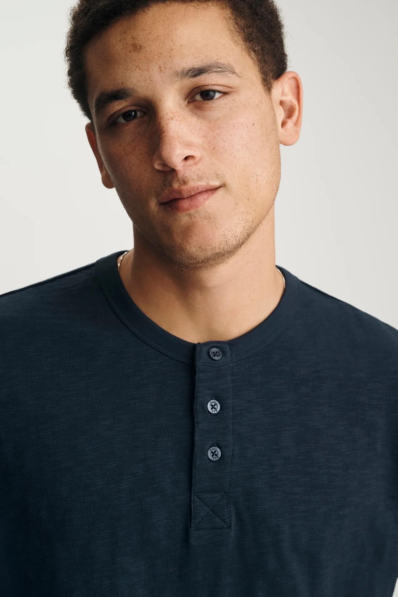 Mavi Buttoned Short Sleeve Tee in Navy close up