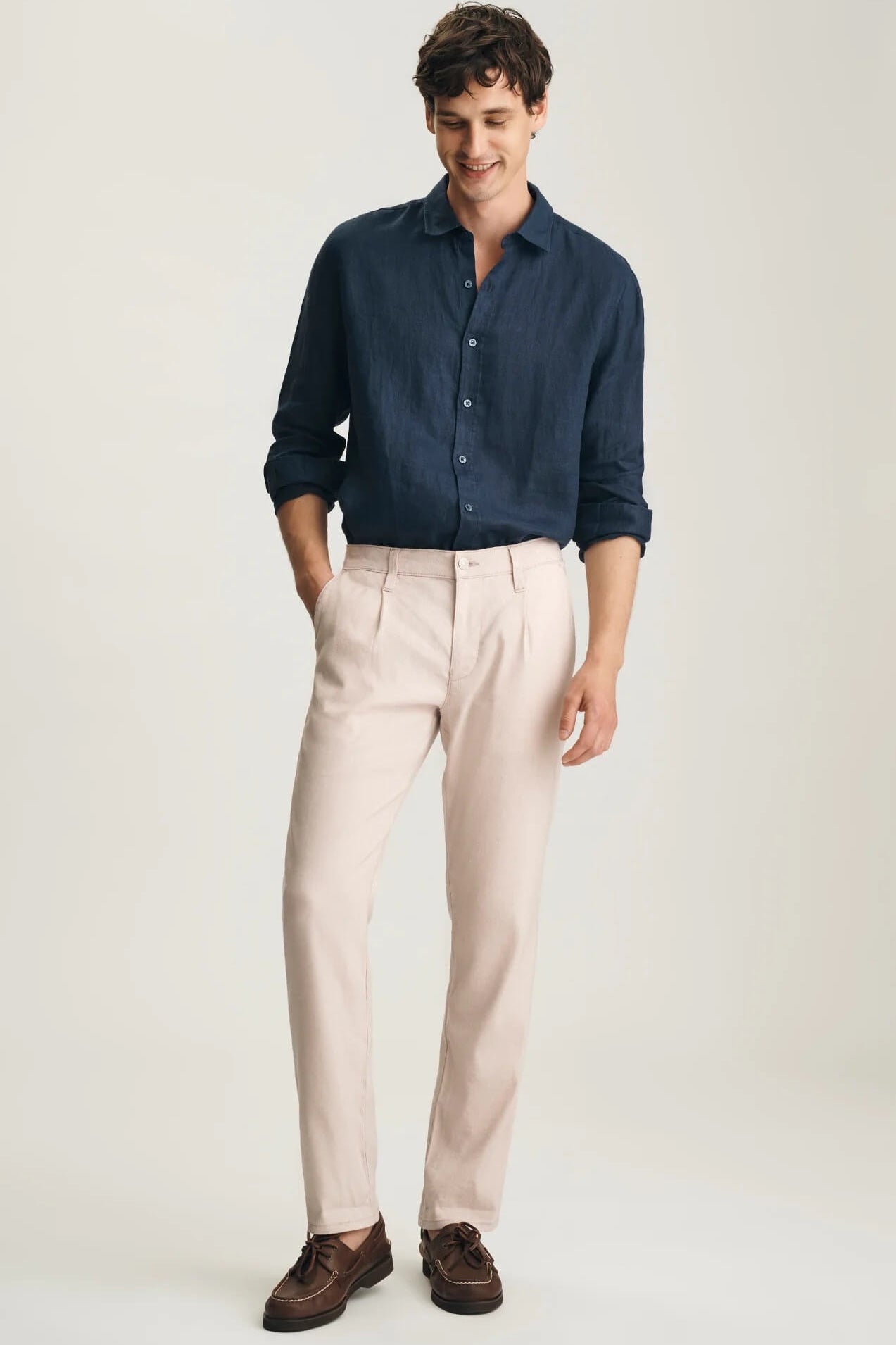 Will Pleated Straight Chino Pants in Cream Linen by Mavi