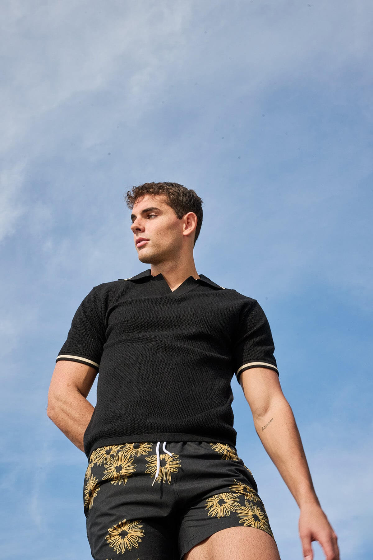 Mavrans Black Crochet Polo