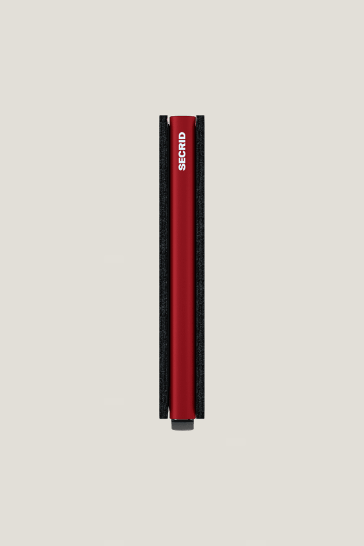 SEcrid slim wallet in matte black and red