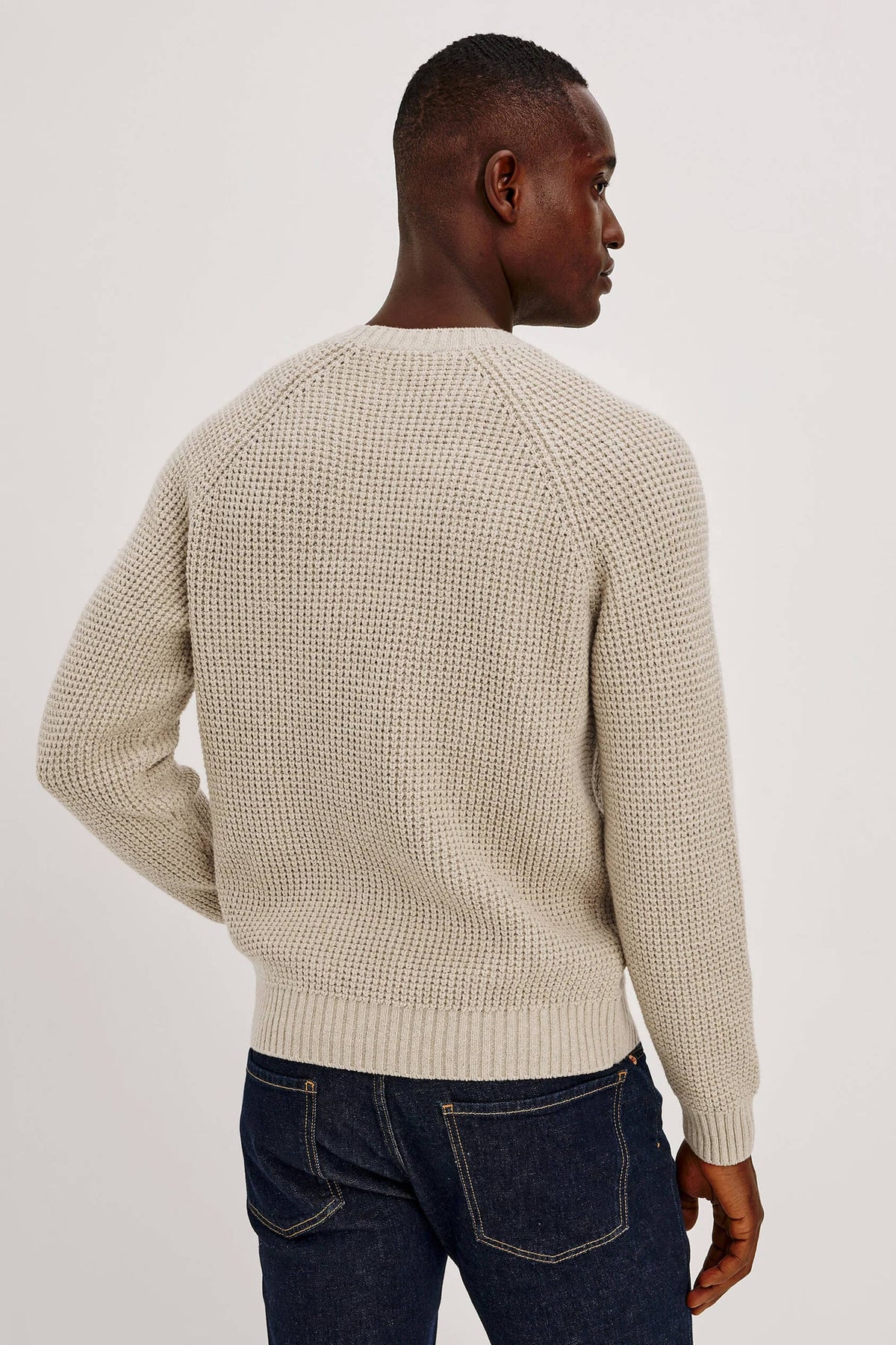 Rails Augustus Sweater men's midweight cotton crewneck with chunky thermal stitch, textured bouclé finish and raglan sleeves
