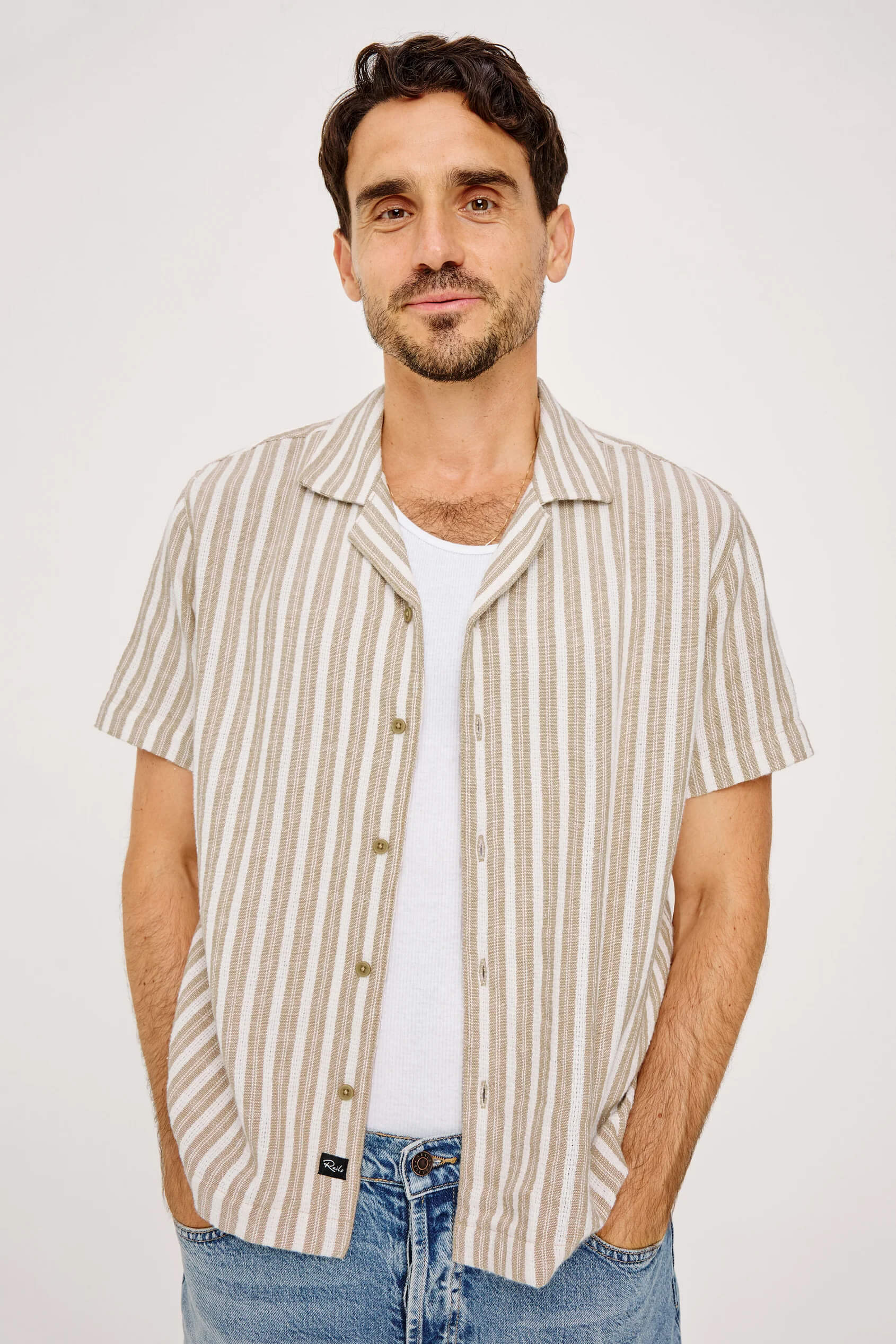 Rails Fielder Shirt in khaki white stripe