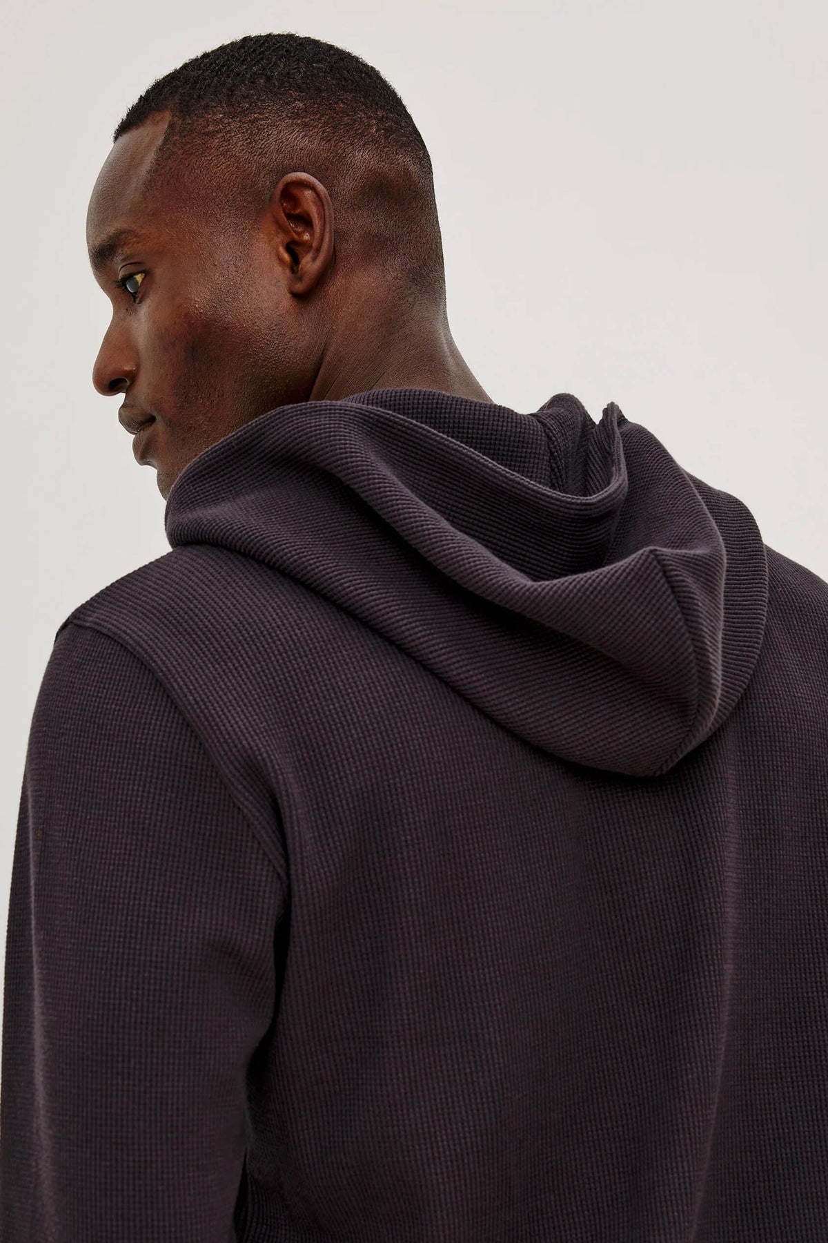 Rails Gates Hoodie men's midweight cotton-blend pullover with micro-waffle texture, draped hood and relaxed fit.