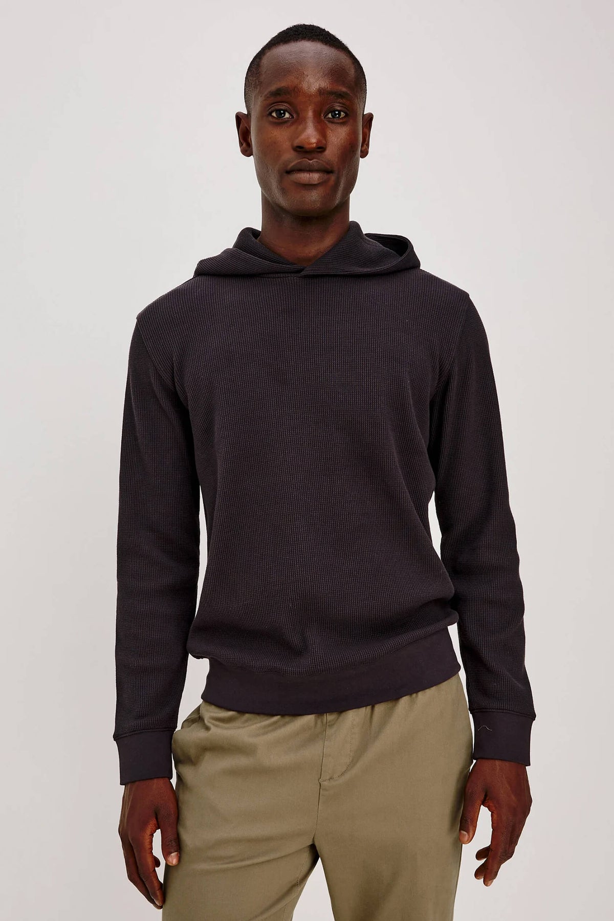 Rails Gates Hoodie men's midweight cotton-blend pullover with micro-waffle texture, draped hood and relaxed fit.