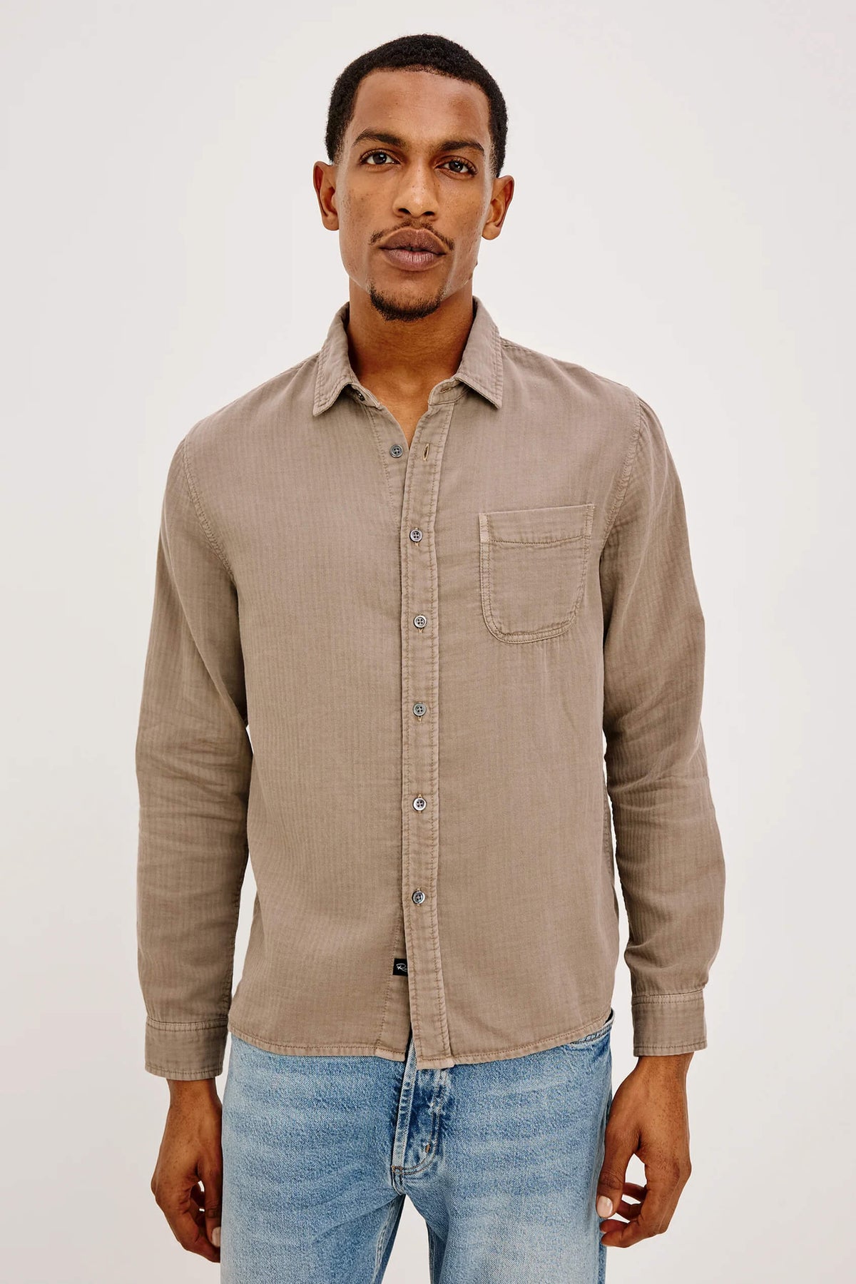 Rails Owens Shirt men's lightweight cotton gauze button-down with subtle herringbone texture, spread collar and chest patch pocket