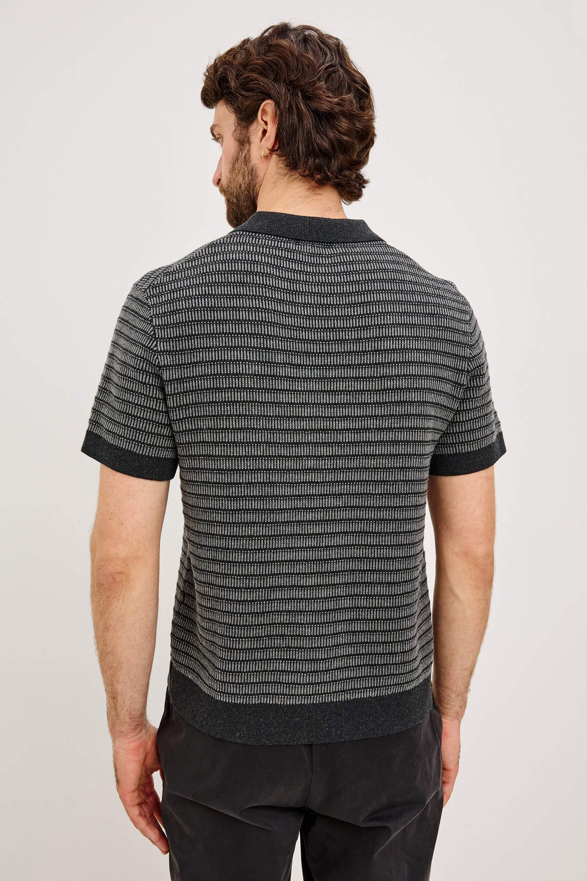 Rails Rubin Shirt men's short sleeve cotton sweater polo with full button front, ribbed collar and tonal stripe texture.
