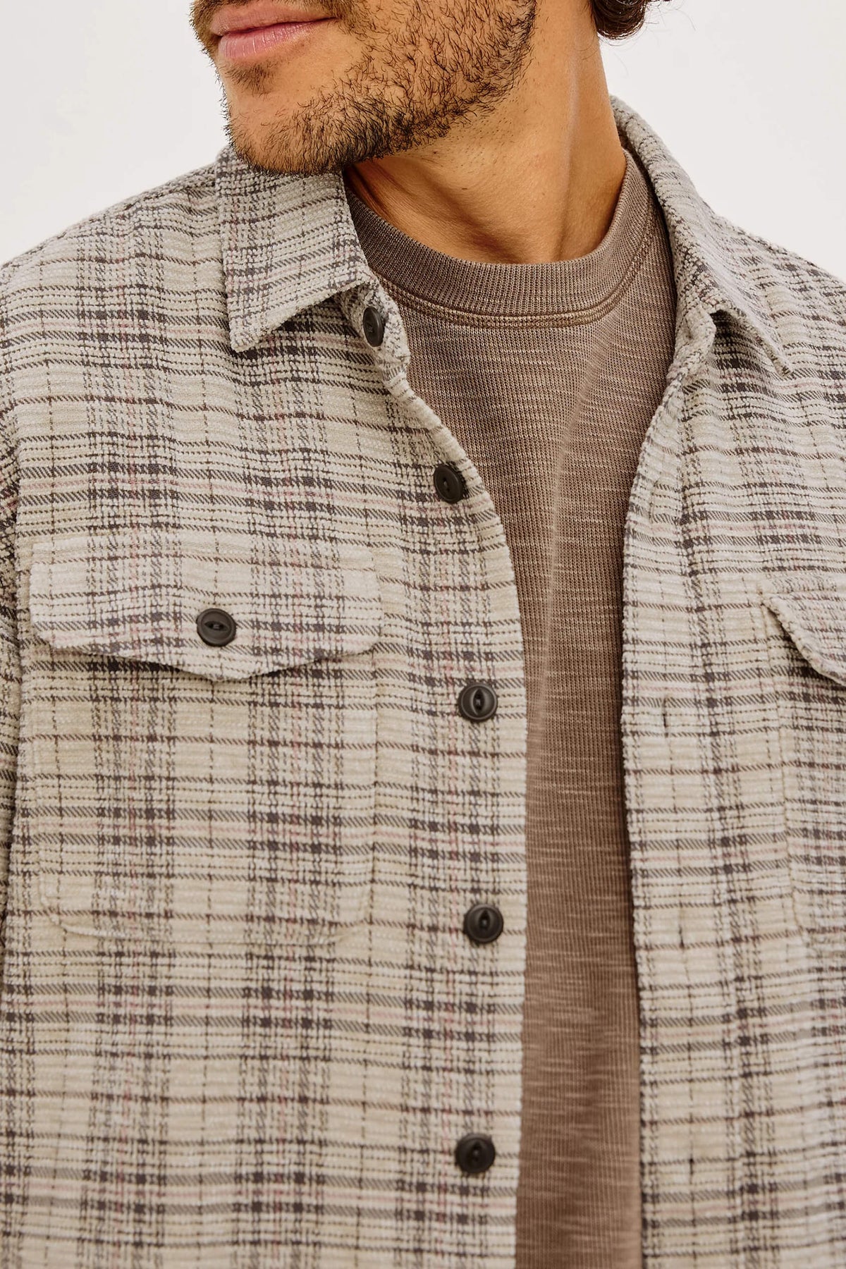 Rails Warren Overshirt men's textured chenille cotton-blend button-down with relaxed fit, point collar and dual chest flap pockets.