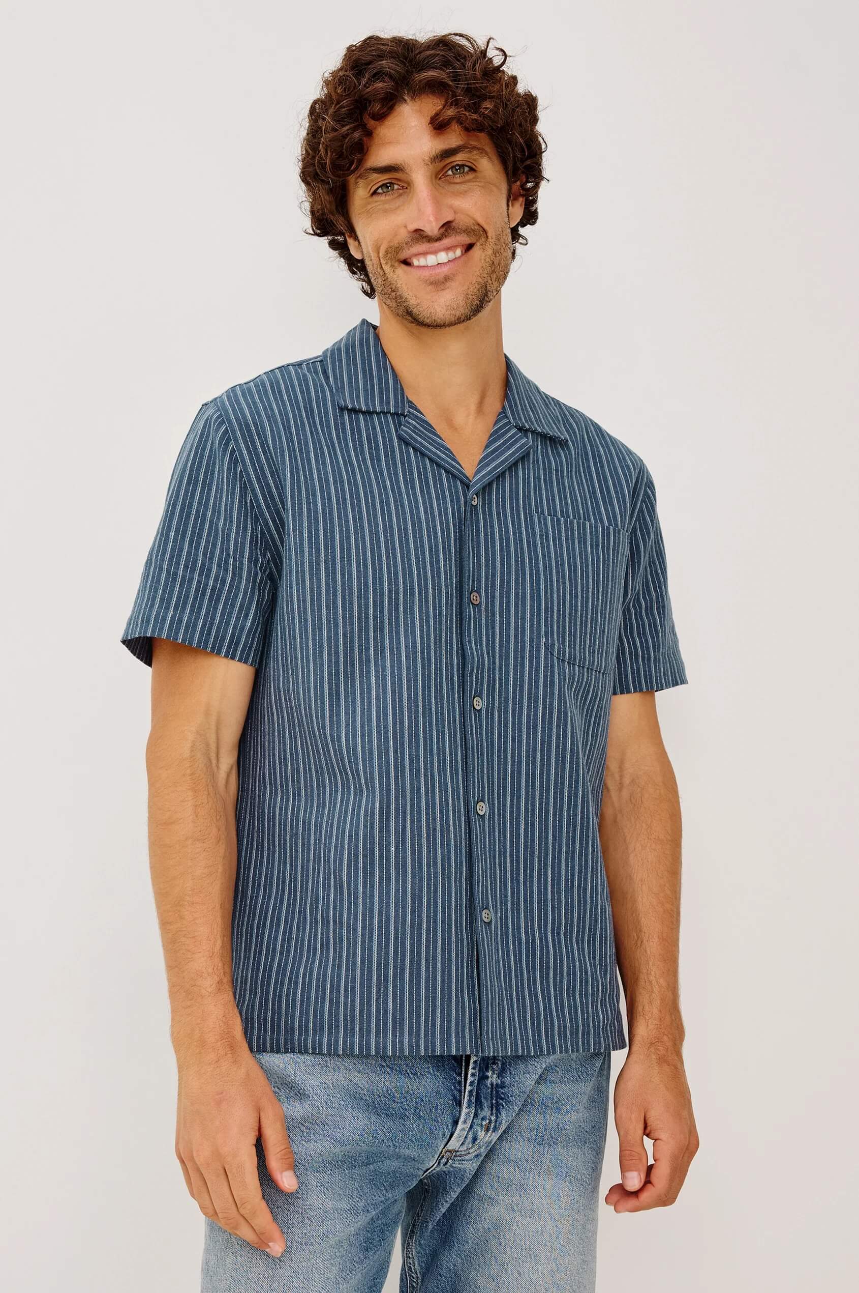 Rails Ely shirt Navy Multi Stripe in blue