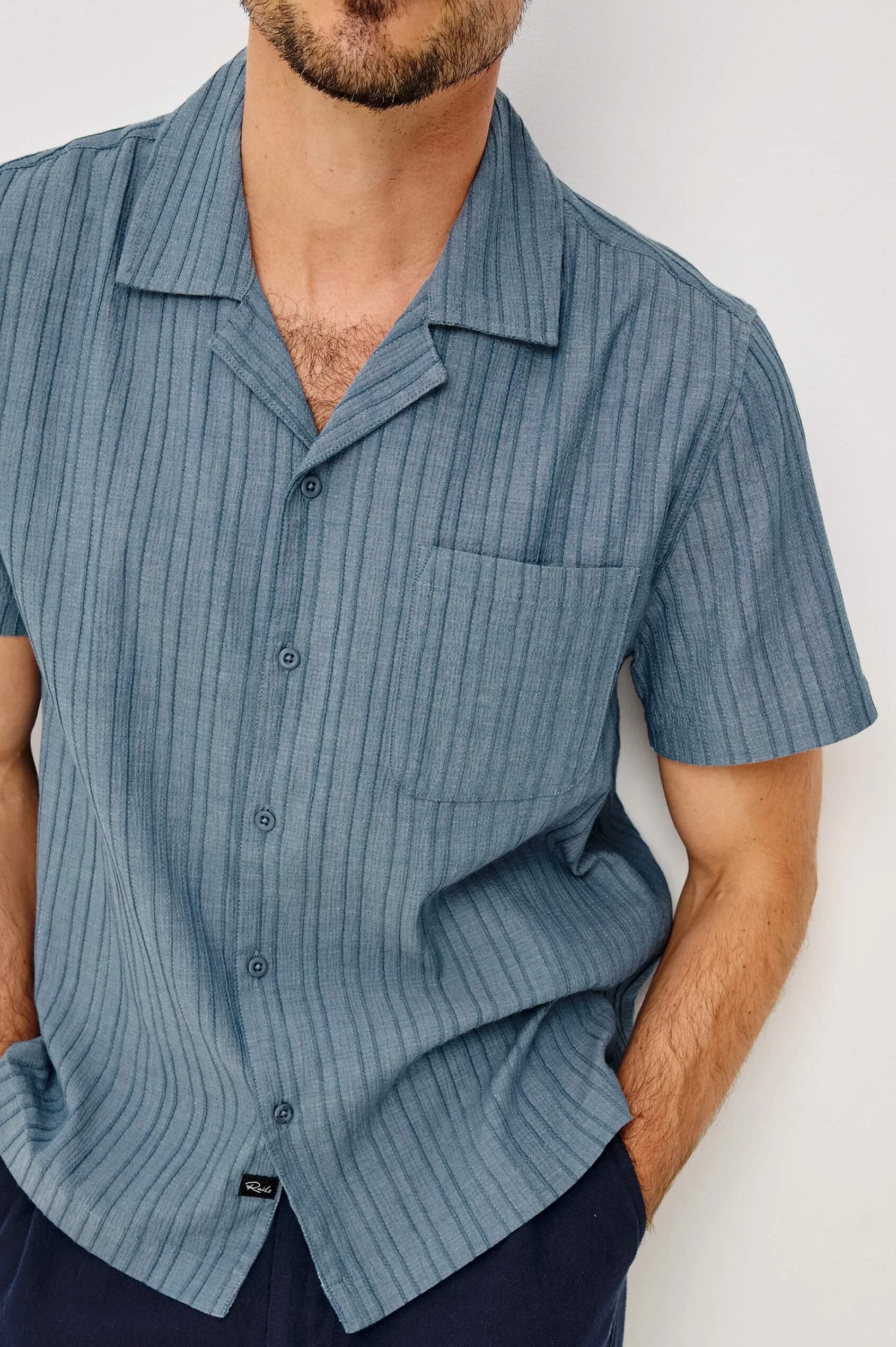 Rails Ohana shirt in Marine close up