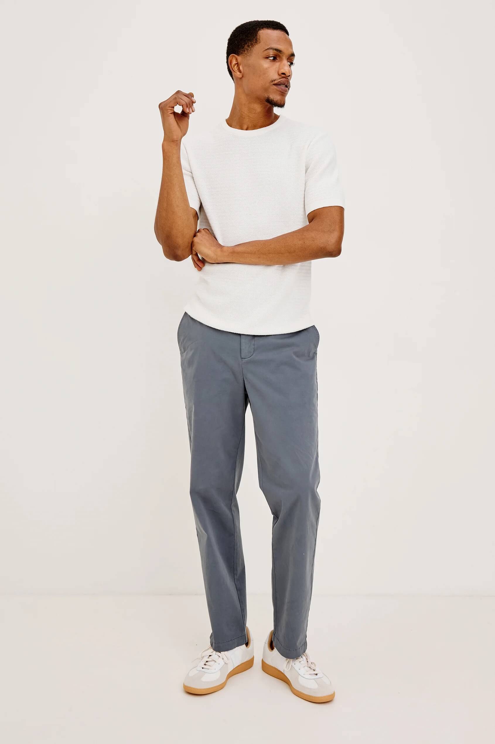 Model wearing the Theo Shirt in Porcelain by Rails