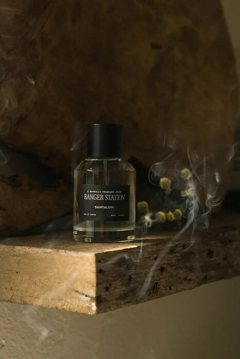 Ranger Station Santalum Perfume unisex sandalwood fragrance available in 10ml Quickdraw rollerball, 50ml and 100ml sizes.