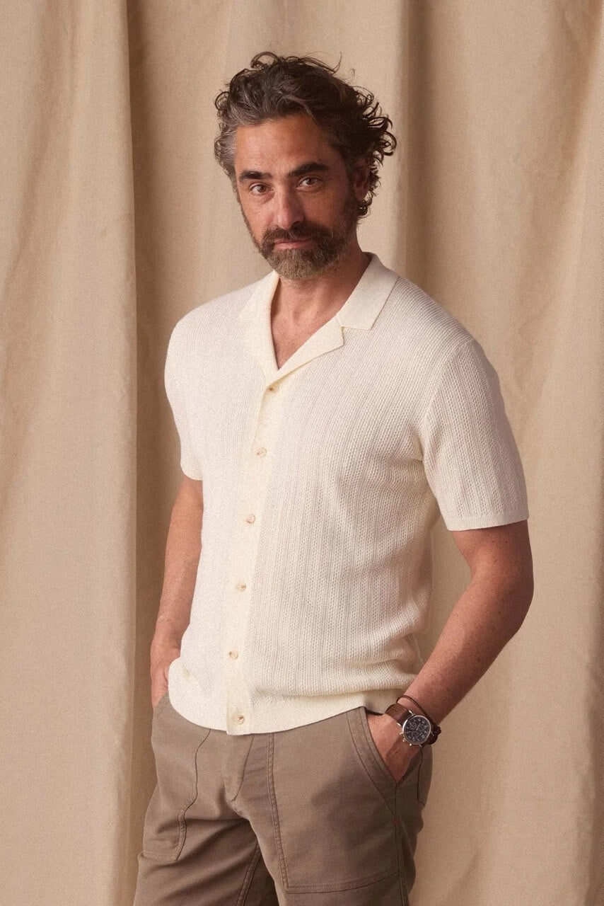 Robles Textured Knit Camp Button Short Sleeve
