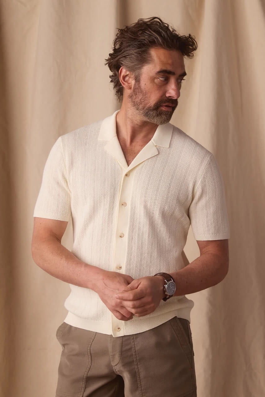 Robles Textured Knit Camp Short Sleeve Button Up 
