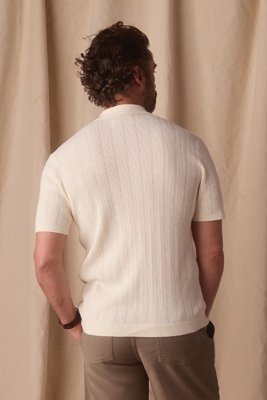 Robles Textured Knit Camp Button Up in Ivory Back