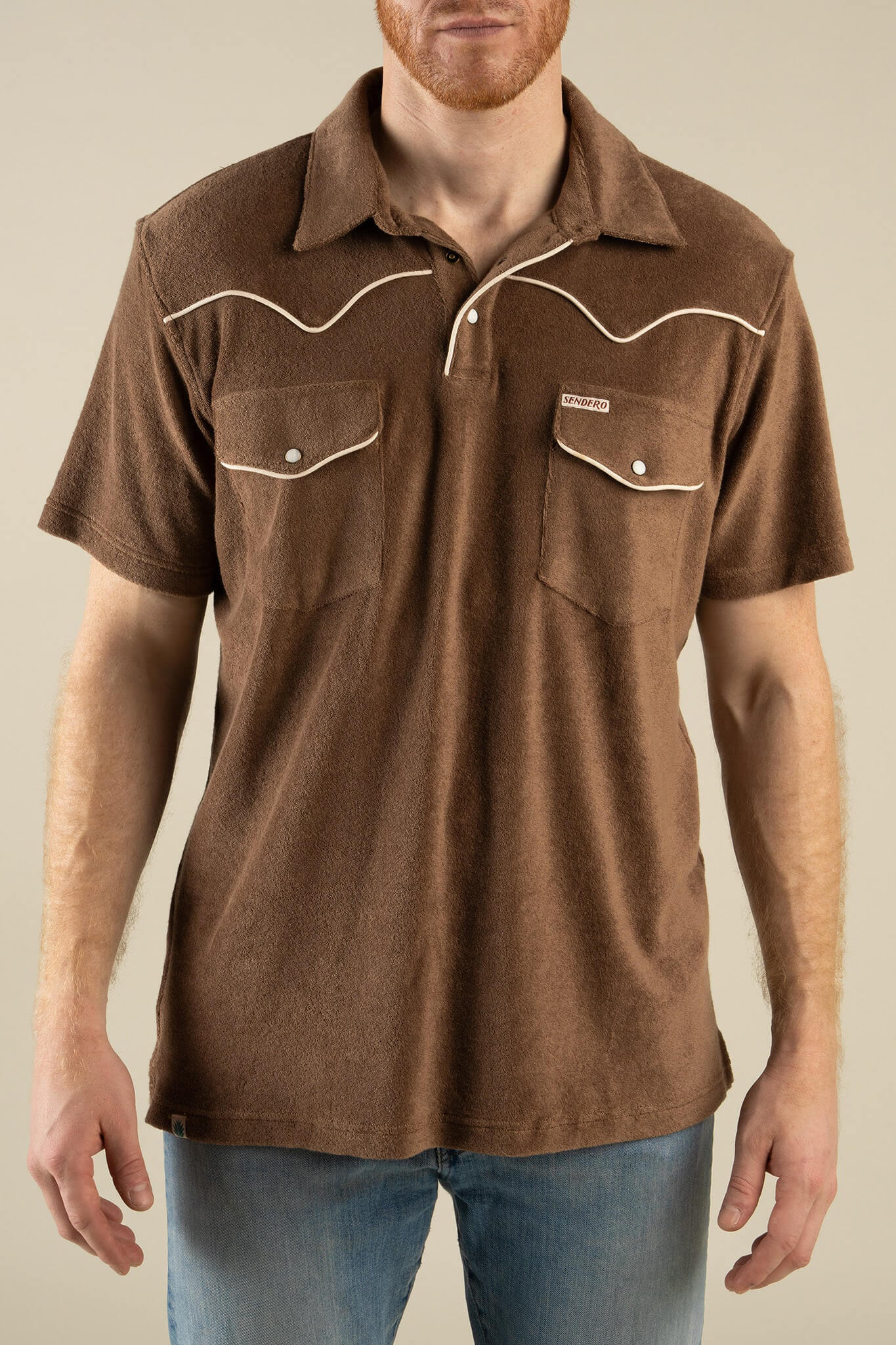 Sendero Cantina Terry Polo in light brown fit