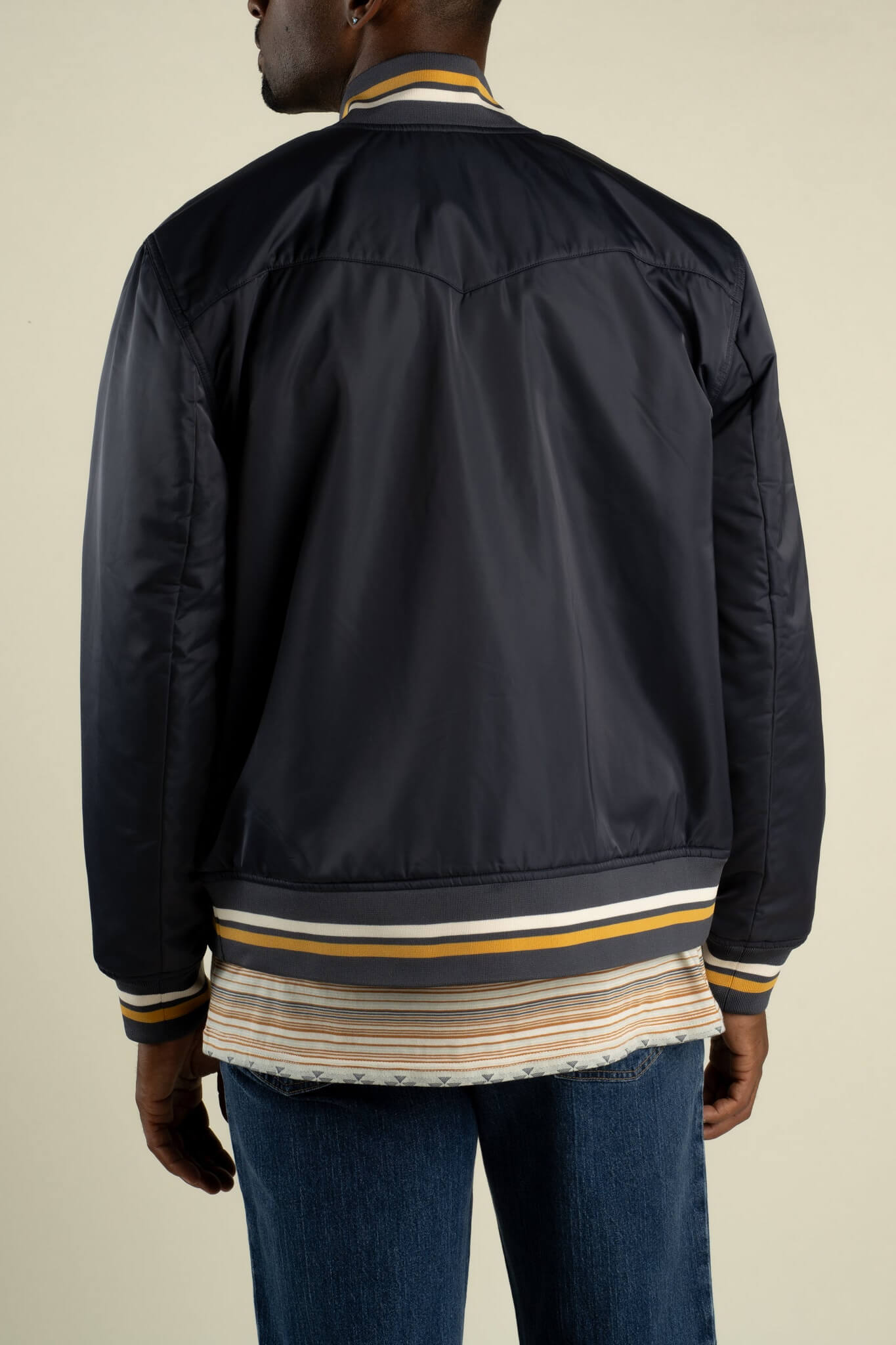 Sendero Provisions Co. Diver Jacket men's satin bomber jacket with classic fit, ribbed trim and arrow pockets.