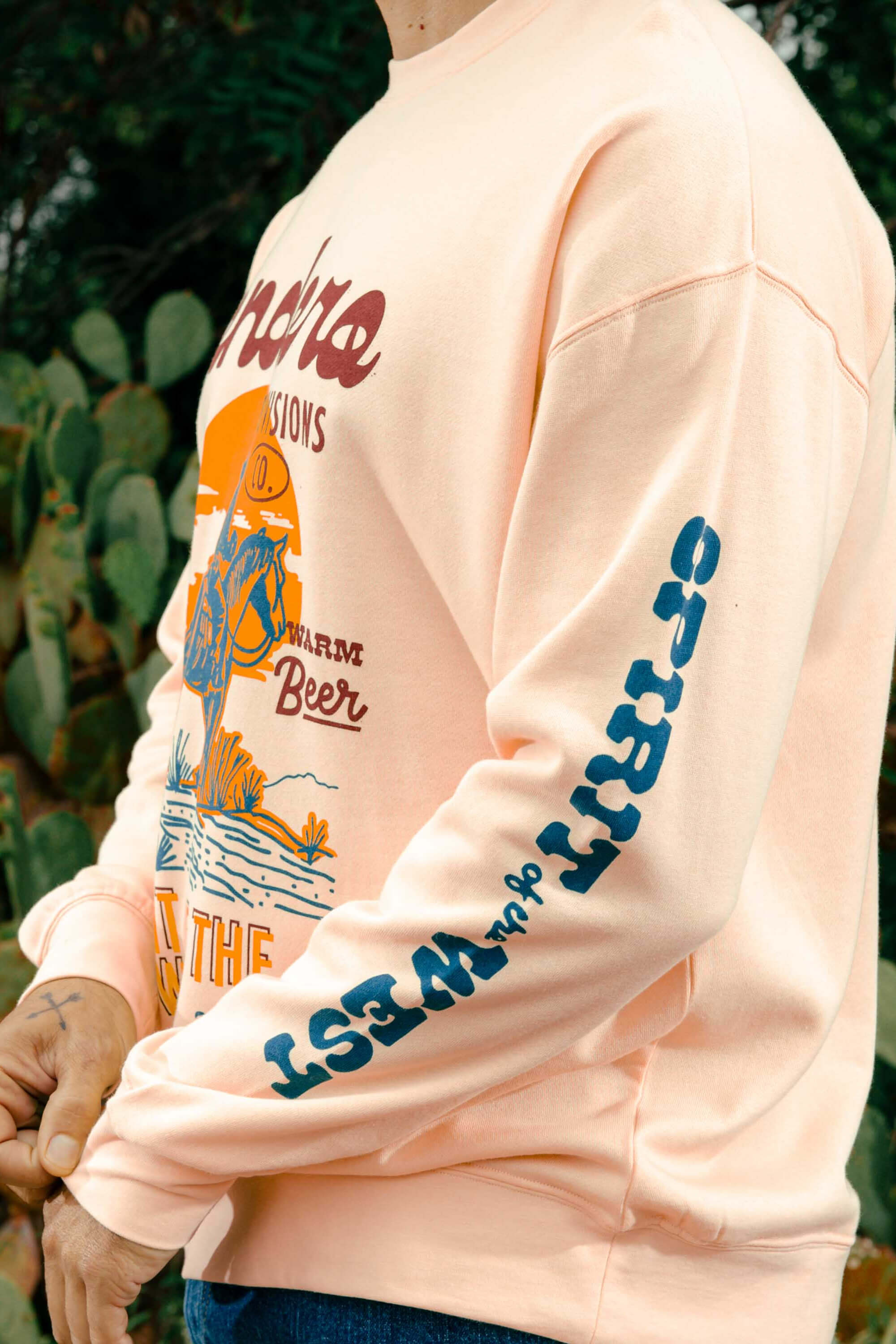 Sendero Provisions Co. Dusty Trails men's graphic crewneck sweatshirt with Western-inspired artwork.