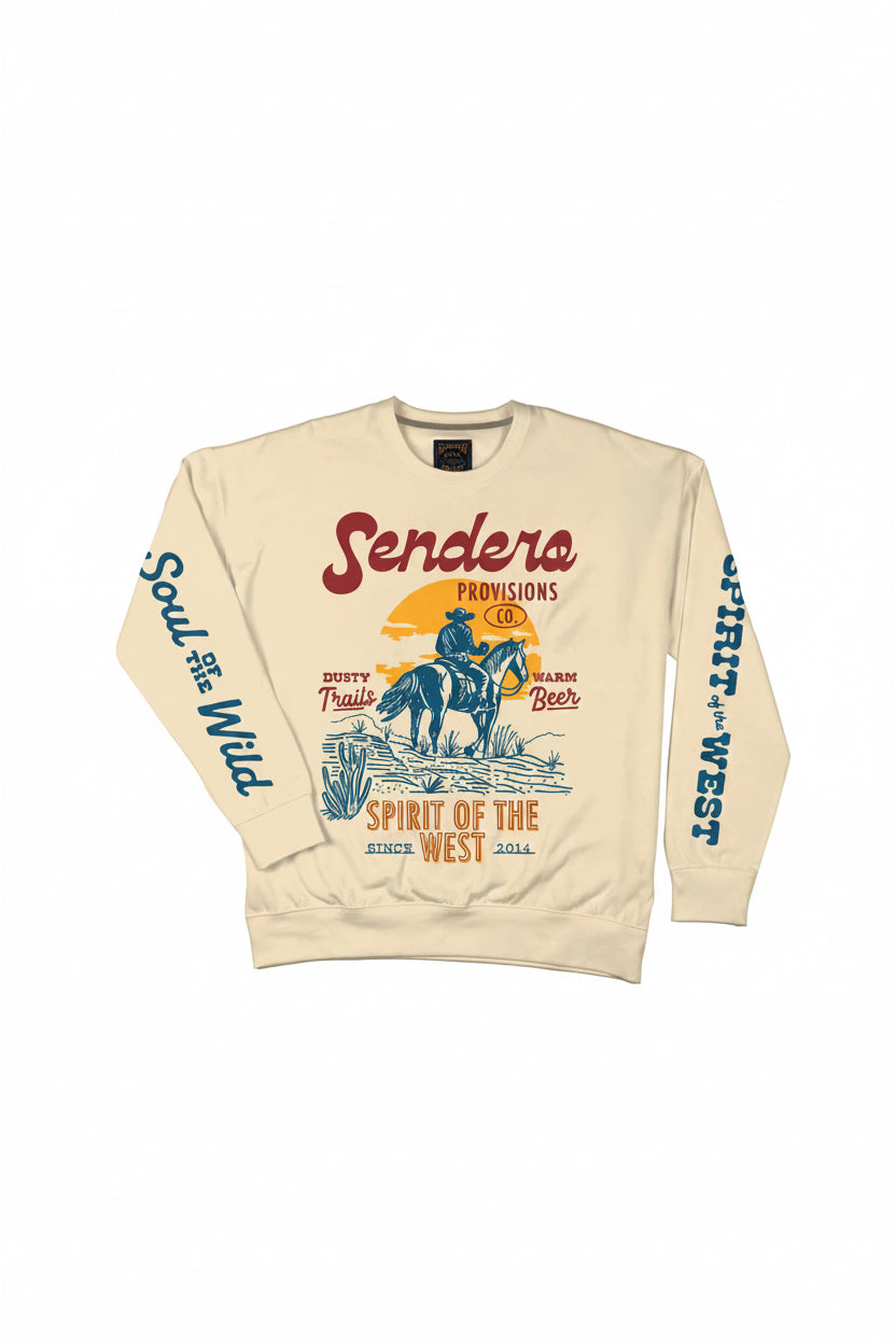Sendero Provisions Co. Dusty Trails men's graphic crewneck sweatshirt with Western-inspired artwork.