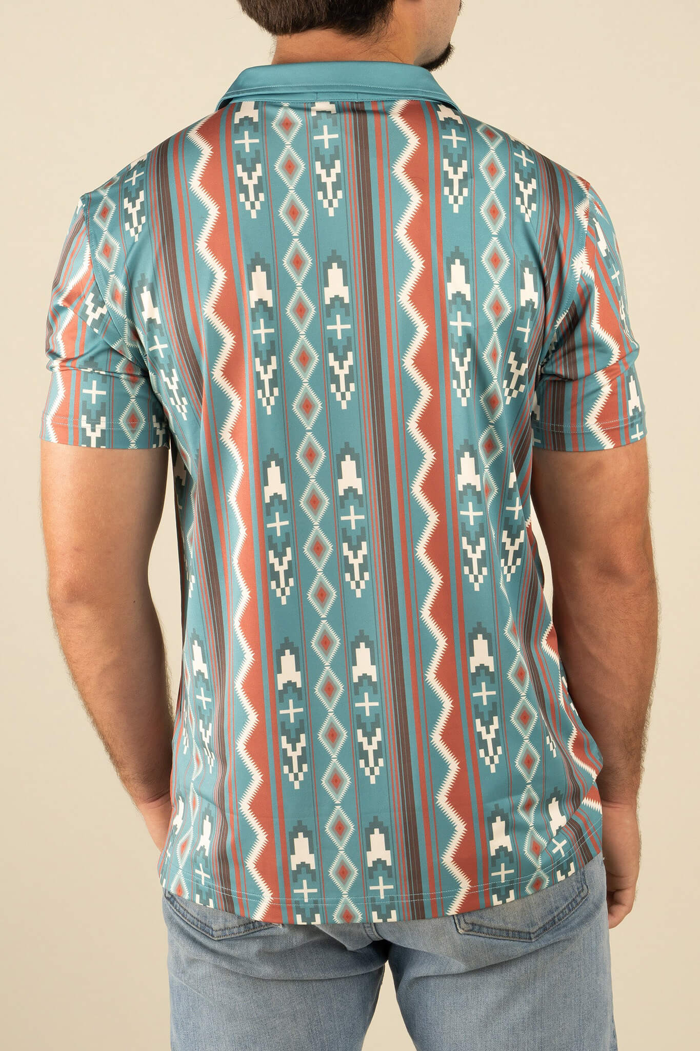 Sendero High Noon Performance Polo in nogales stripe back details