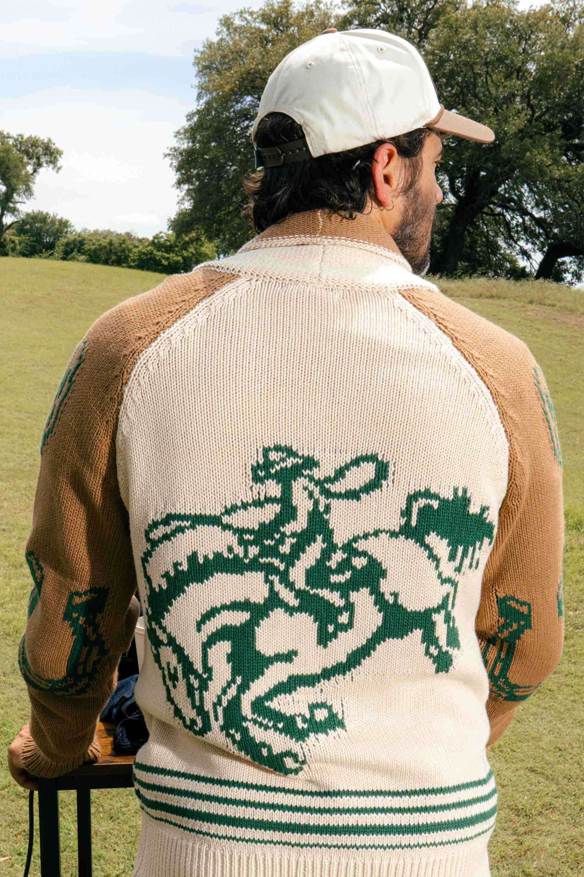Sendero Provisions Co. Nuevo Laredo men's Western cardigan with shawl collar and Southwest conch buttons.