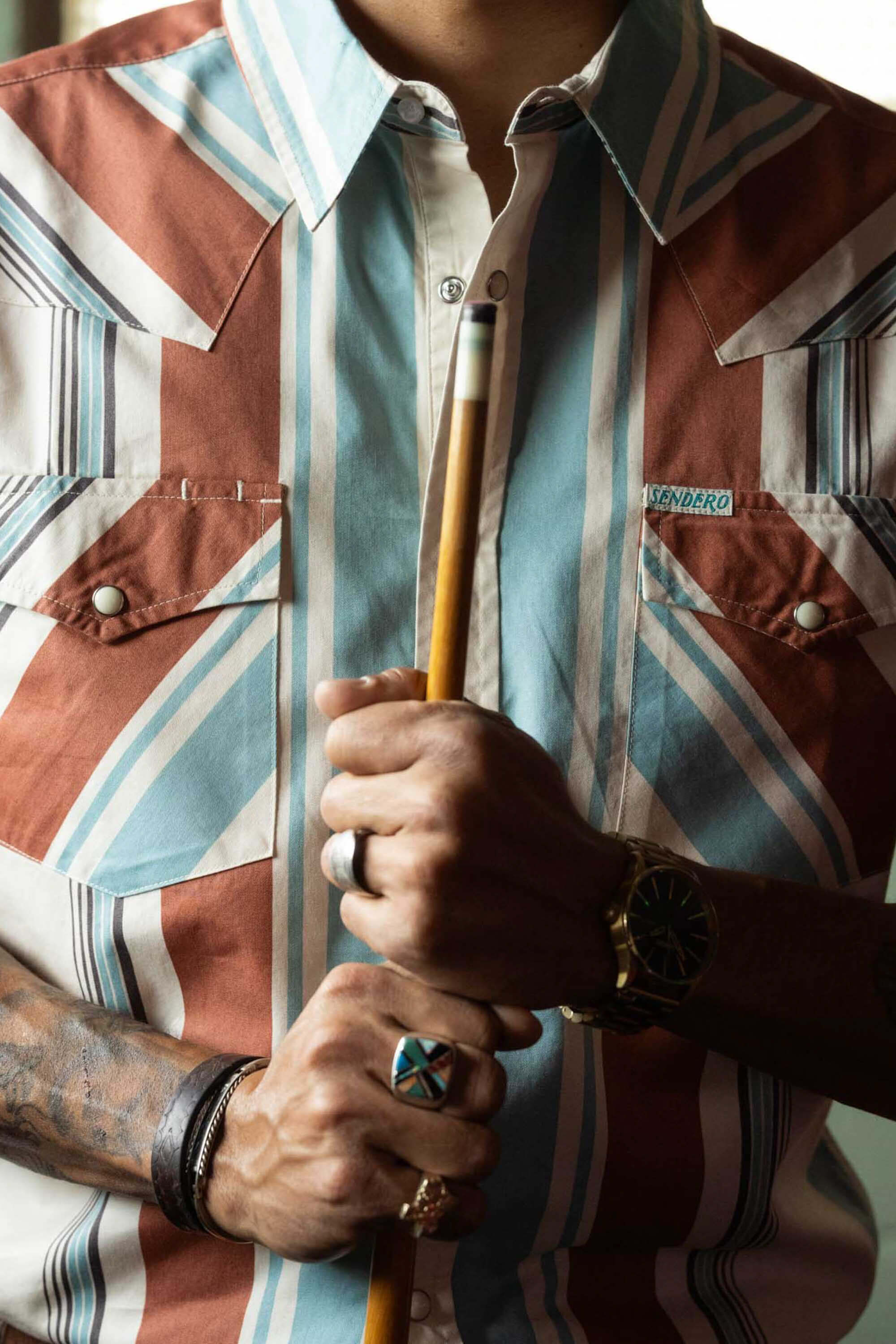 Sendero Wyatt Shirt in stagecoach stripe details