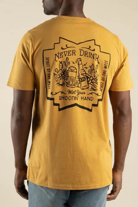 Sendero Shootin' Hand Salud Tee in Goldenrod back graphic