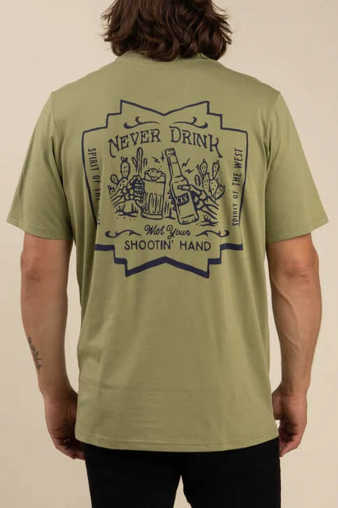 Sendero Shootin' Hand Salud Tee in Sage back fit