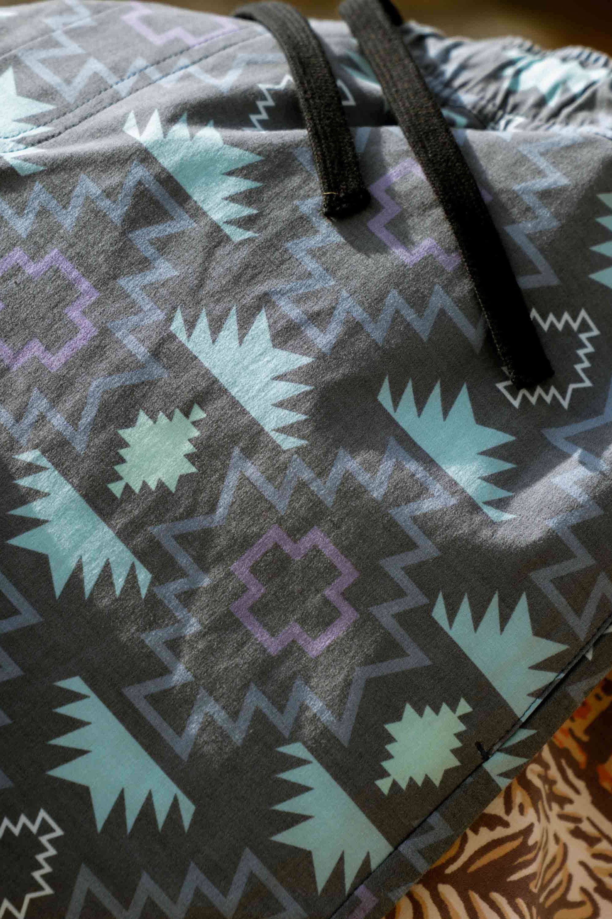 Close up to The Barton Elastic Boardshort in Chevron Dark by Sendero