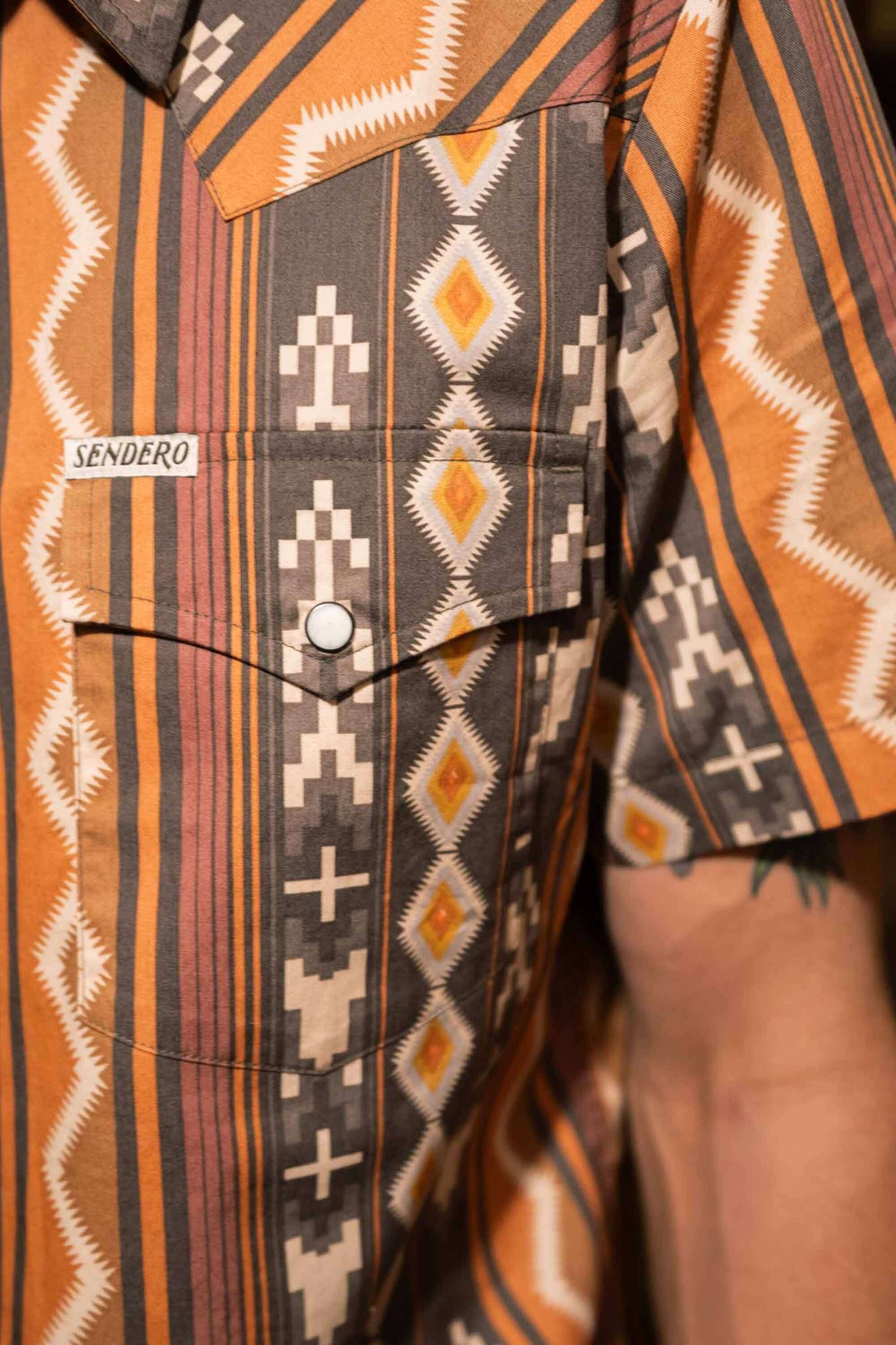 Sendero The Wyatt Pearl Snap short sleeve in Tempe Stripe close up