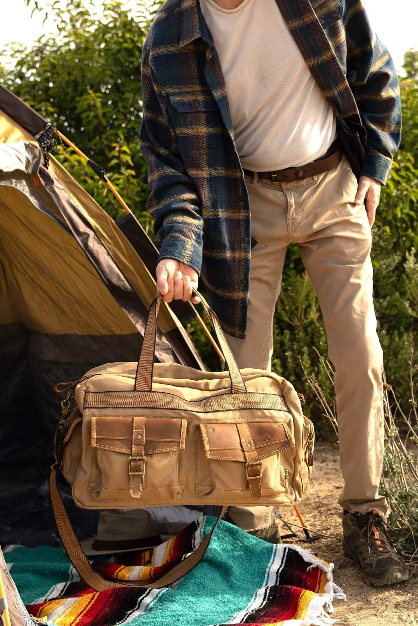 TSD Unisex Turtle Ridge Canvas Duffle Bag in Khaki lifestyle