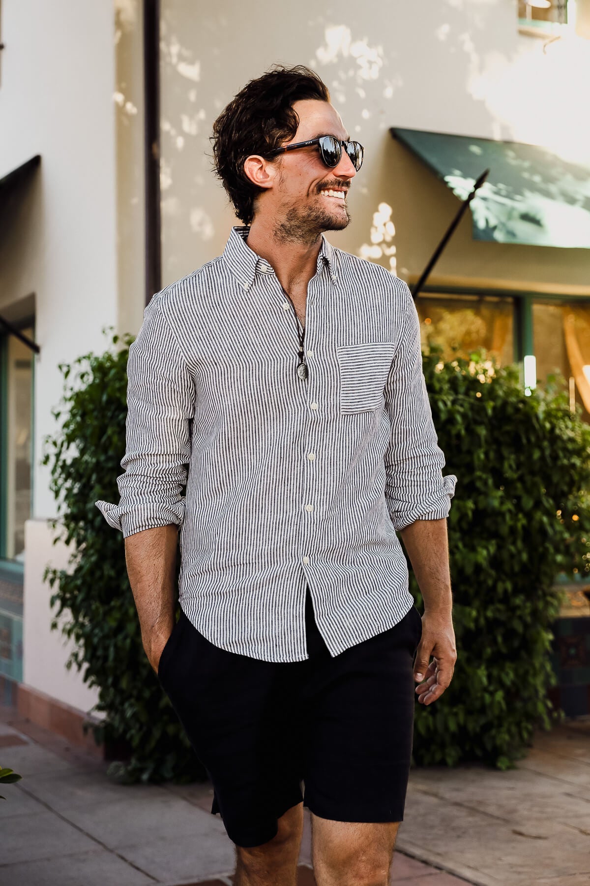 mens linen stripe button down