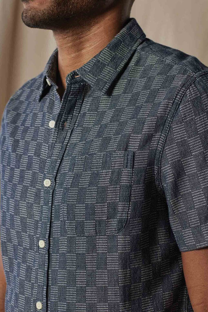 The Normal Brand Freshwater Button Up in summer navy check