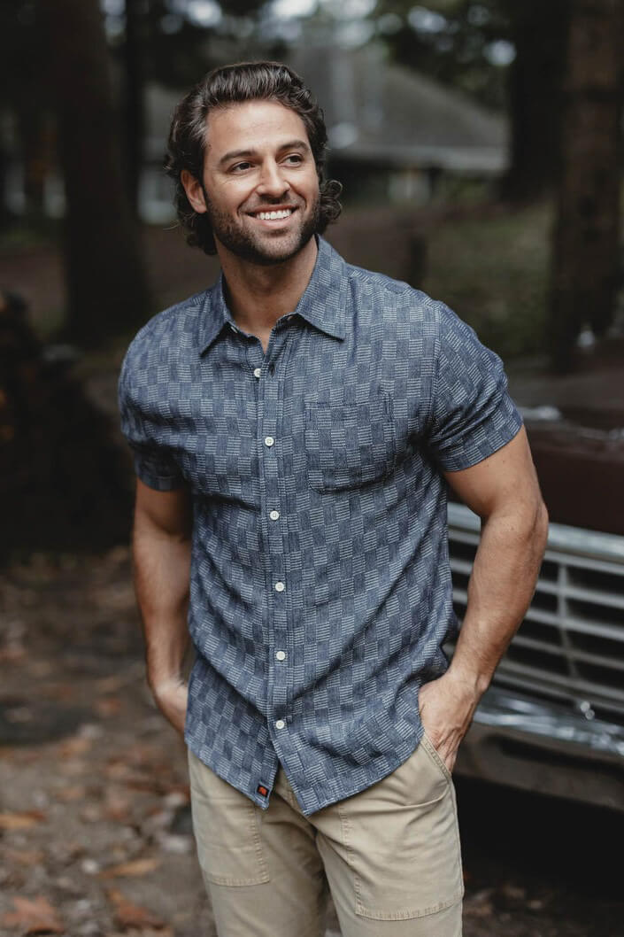 The Normal Brand Freshwater Button Up in summer navy check