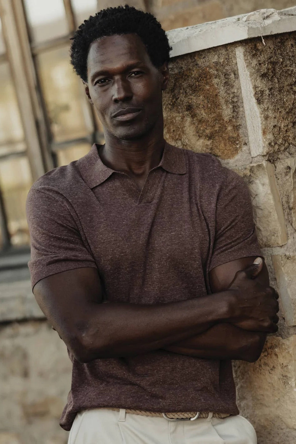 Man wearing The Normal Brand Summer Linen-Blend Polo in Espresso  