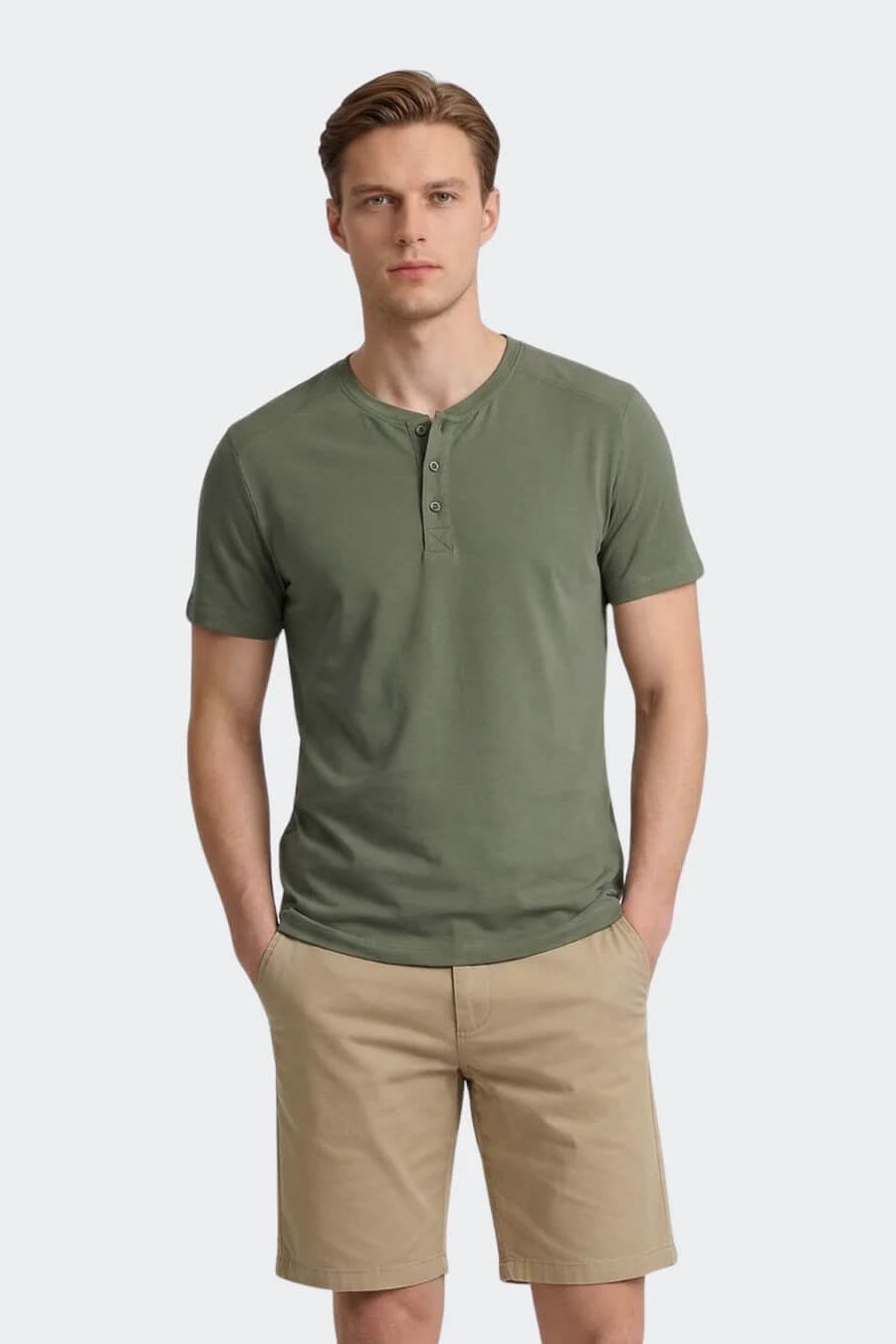 Vuatra Slub Henley Shirt in Olive