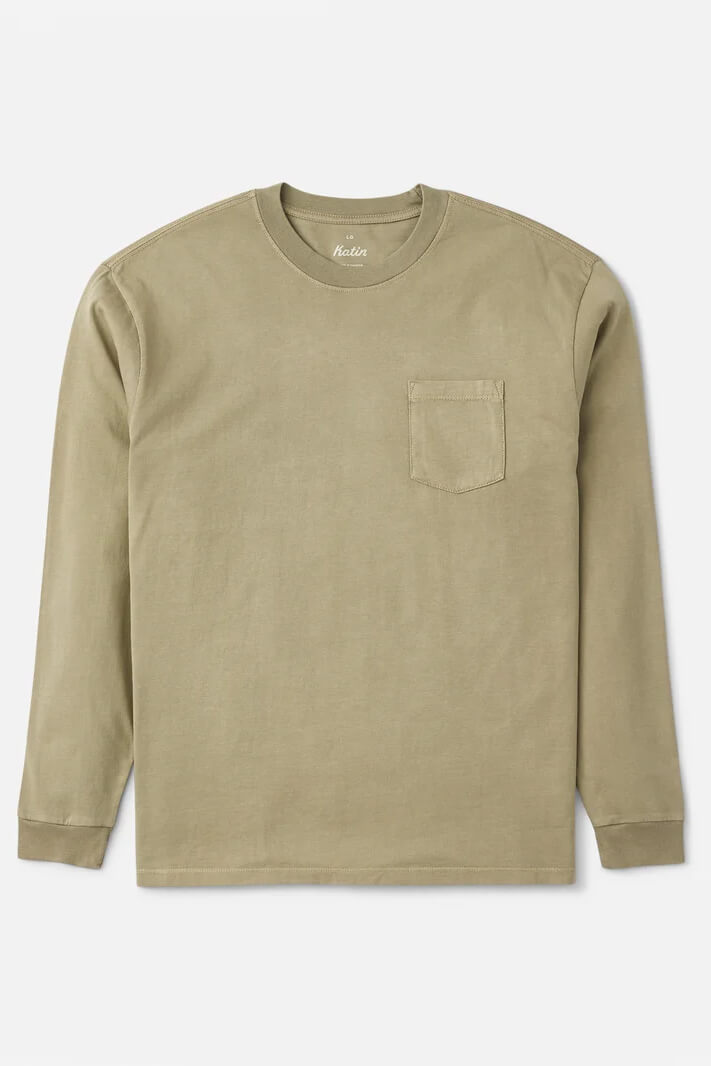 Katin Base Long Sleeve Tee in olive vintage wash