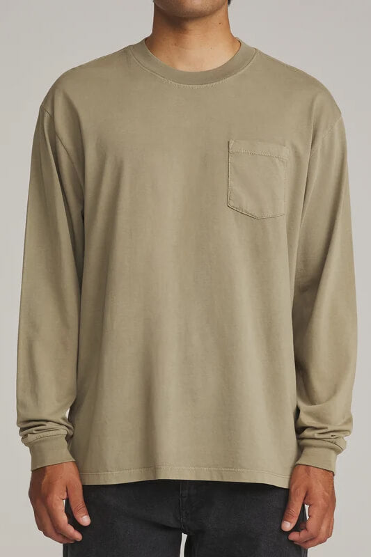 Katin Base Long Sleeve Tee in olive vintage wash